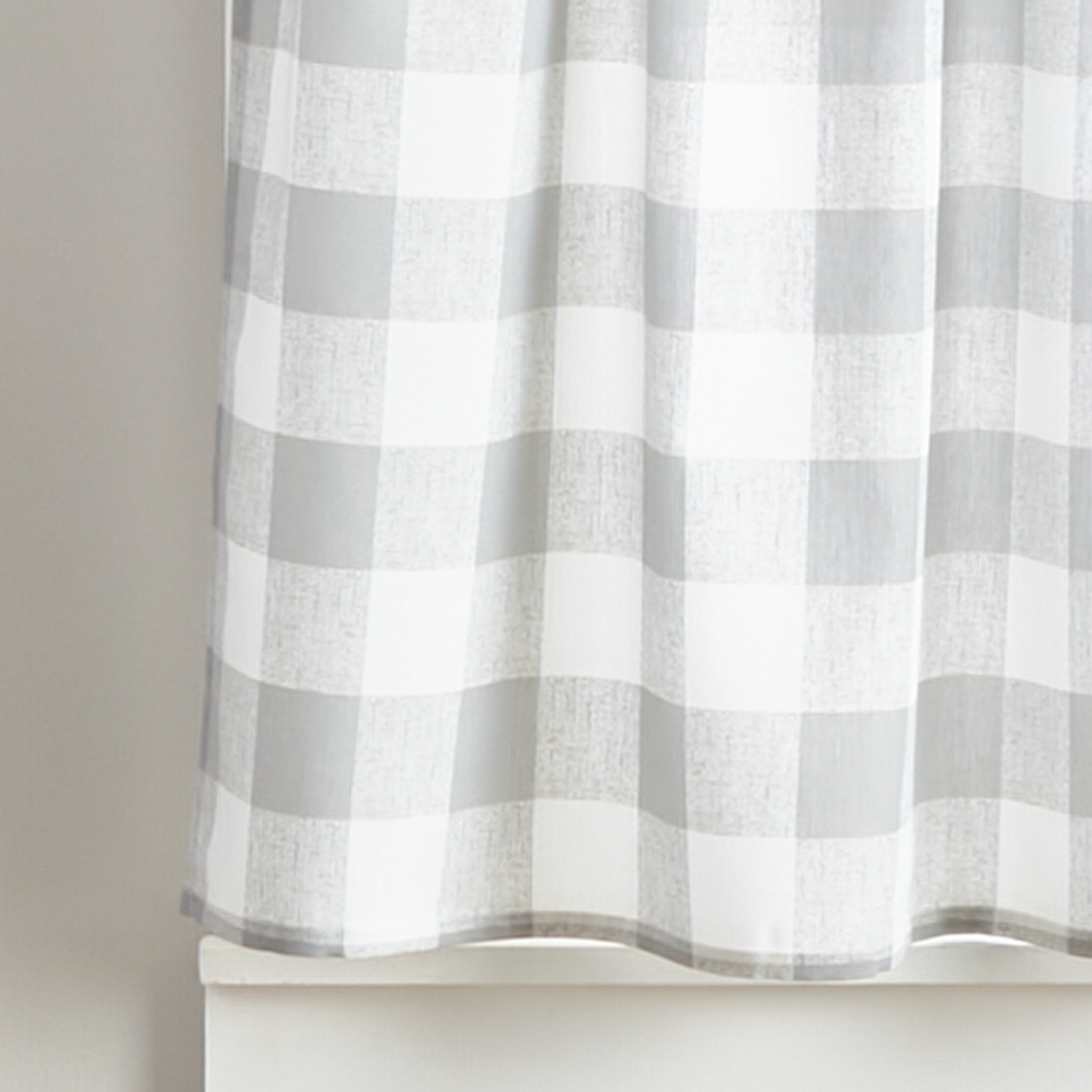 Curtainworks Buffalo Check Valance and Tier Set of 3, Indoor Light Filtering, Polyester, Rod Pocket , Grey , 56"W x 36"L, Adult
