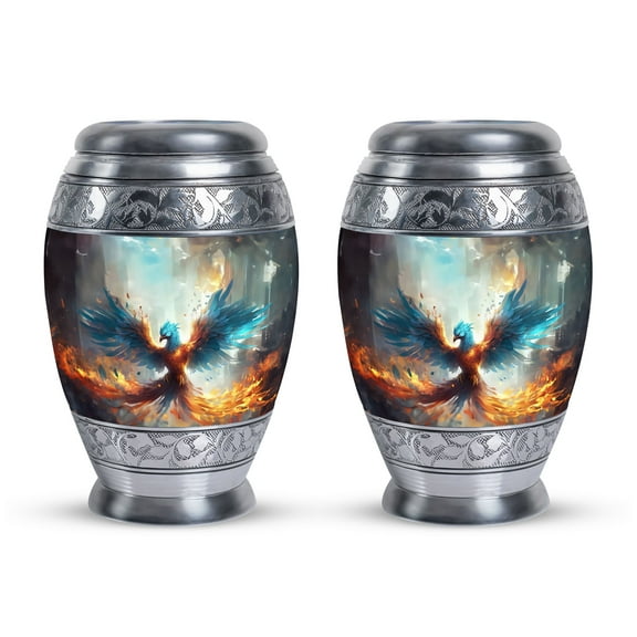Yellow And Blue Phoenix Spreading Wings Urns For Human Ashes - Memorial Urns And Keepsakes For Ashes - Small Urns For Human Ashes - Cremation Urns For Ashes For Men (Size 3inch,2Pcs)