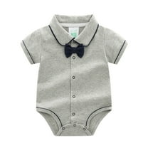 Otqutp Fashion Bodysuit for Toddler Baby Boys Bow Short Sleeve Outsie Button Down Lapel Bodysuit Banquet Wedding Jumpsuit Clothes(A-B,3-6 Months
