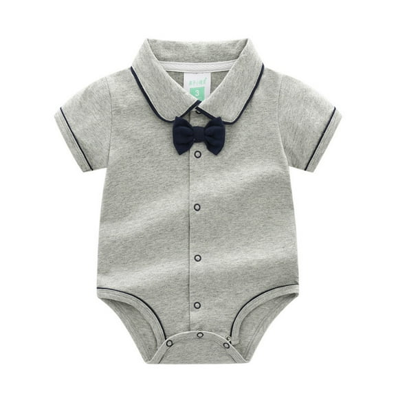 Otqutp Fashion Bodysuit for Toddler Baby Boys Bow Short Sleeve Outsie Button Down Lapel Bodysuit Banquet Wedding Jumpsuit Clothes(A-B,6-9 Months