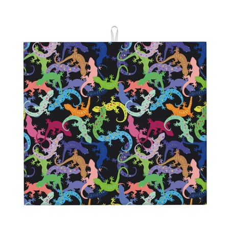 

Dish Drying Mats for Kitchen Counter - Cute Gecko Lizard Green Colorful 16x18In Anti-Slip Absorbent Microfiber Drying Mat for Kitchen Counter Mat Dish Rack Mat with Hanging Loop