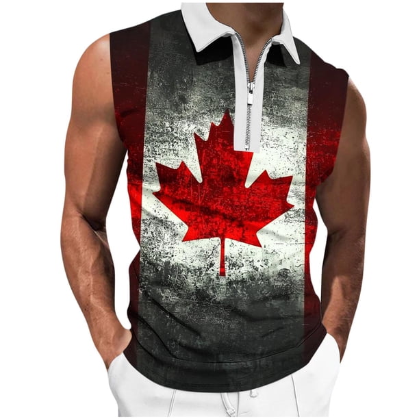 Camisas de Suéter para Hombre, Moda Casual sin Mangas, Cremallera de Impresión Turndown Tanque Deportivo
