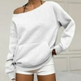 thumbnail image 2 of Resicozy Off the Shoulder Sweatshirt for Women Trendy Oversized Cute Crewneck Sweatshirts Fall Travel Plain Hoodie with Pocket White S, 2 of 7