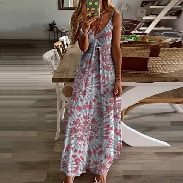 iOPQO summer dress Women Tropical Print Halter Backless Maxi Dress ...