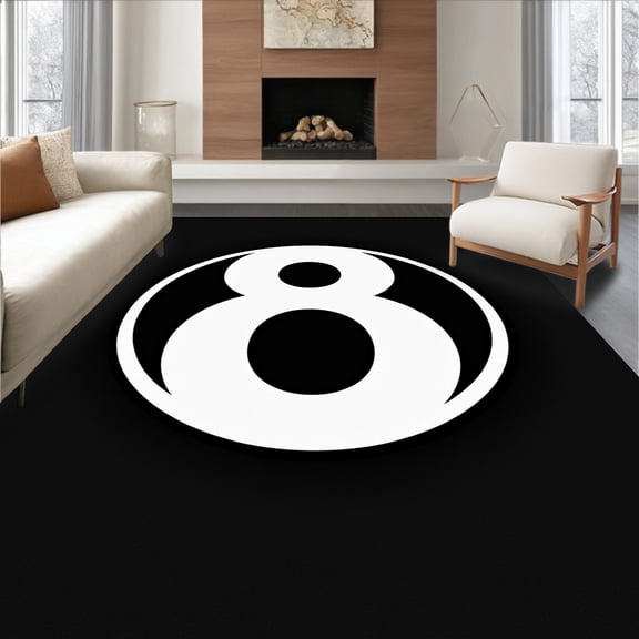 ODIKA 4'x6' Machine Washable Non-Slip Area Rug, Classic Billiard Eight Sport Decorative Flooring High Traffic Rug, Black, 549871