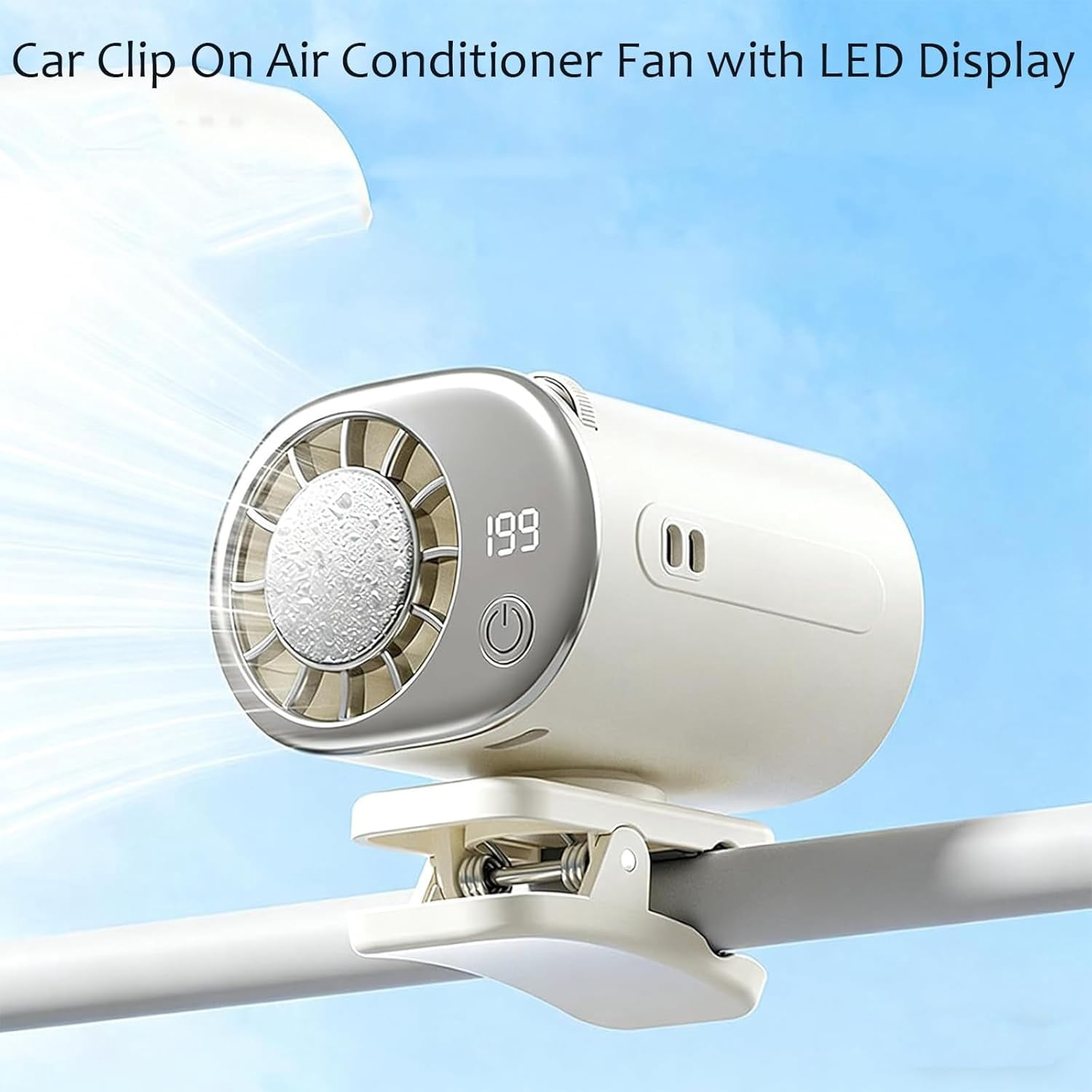2026 Car Clip On Air Conditioner Fan with LED Display - 360° Rotation, USB Rechargeable Personal Cooling Fan, 199 Speeds Adjustable, 16℃ Semi-Cooling Wide Clamp Detachable (Black)