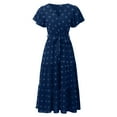 thumbnail image 4 of Riforla Womens Boho Dot Maxi Dresses Wrap V Neck Flutter Short Sleeve Solid Tie Belt A Line Tiered Flowy Long Dresses Solid Midi Dress Navy S, 4 of 5