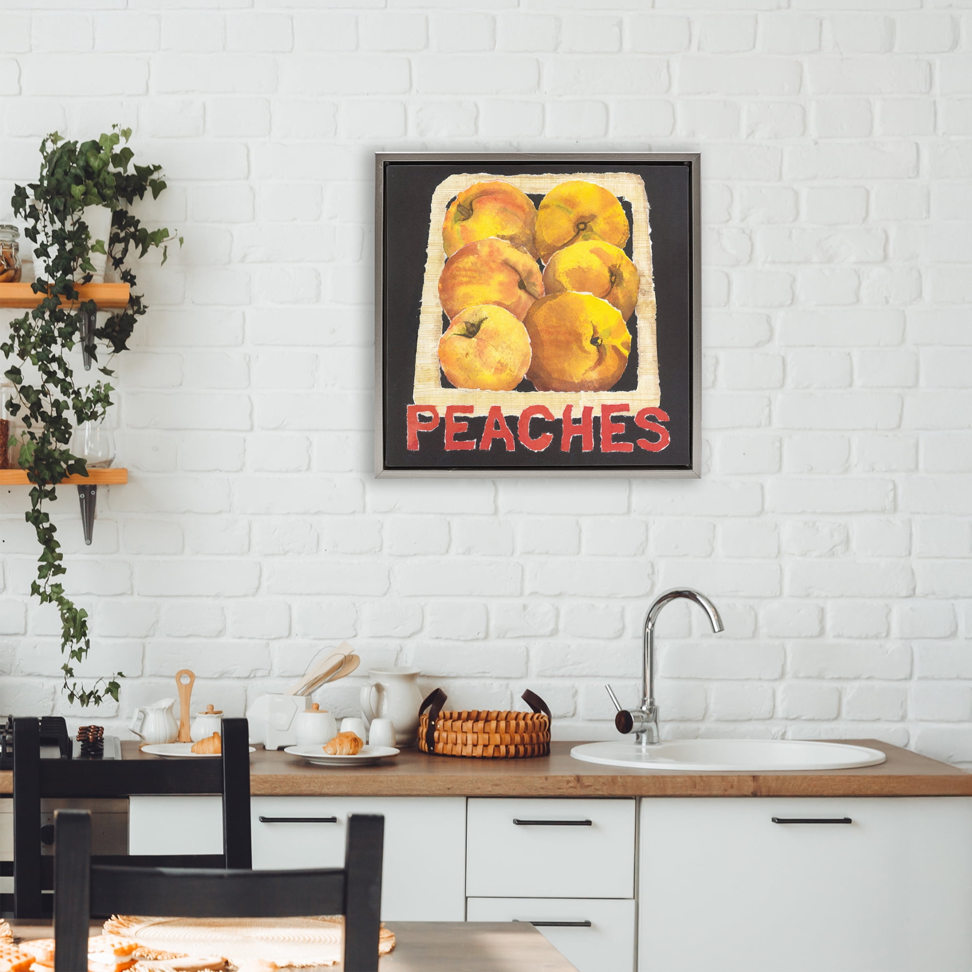 Stupell Industries Collaged Garden Peaches Gray Framed Floater Canvas Wall Art, design by Nancy Overton