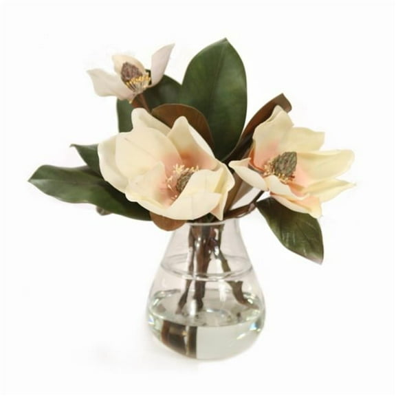 Disttive Designs 17290 Unisex Magnolias in Teardrop Glass Vase - White
