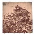 thumbnail image 3 of Ambesonne Nautical Shower Curtain, Ship Octopus Retro Design, 69"Wx84"L, Pastel Brown and Redbrown, 3 of 5