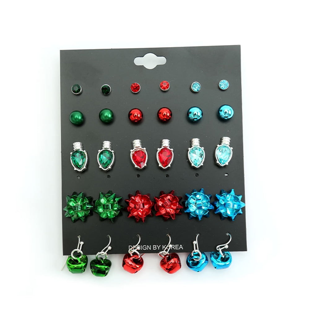 ZPAQI 15 Pairs/Pack Christmas Theme Ear Stud Earrings Chrismtas Combination Earrings Jewelry Set for Women Jewelry Party Gifts