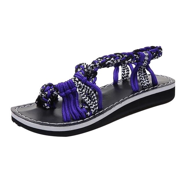 Sandalias con punta abierta para mujer a la moda, zapatillas con nudo, zapatos planos romanos para la playa Wmkox8yii FOPL187