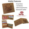 thumbnail image 2 of MARSHAL Mens Vintage Leather RFID Blocking Bifold Wallet for Men with Smoking Skull Design Tan, 2 of 9