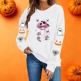 thumbnail image 5 of Womens Halloween Tops Crew Neck Funny Ghost Printed Long Sleeve Trendy Spooky Festival Pullover Top White M, 5 of 7