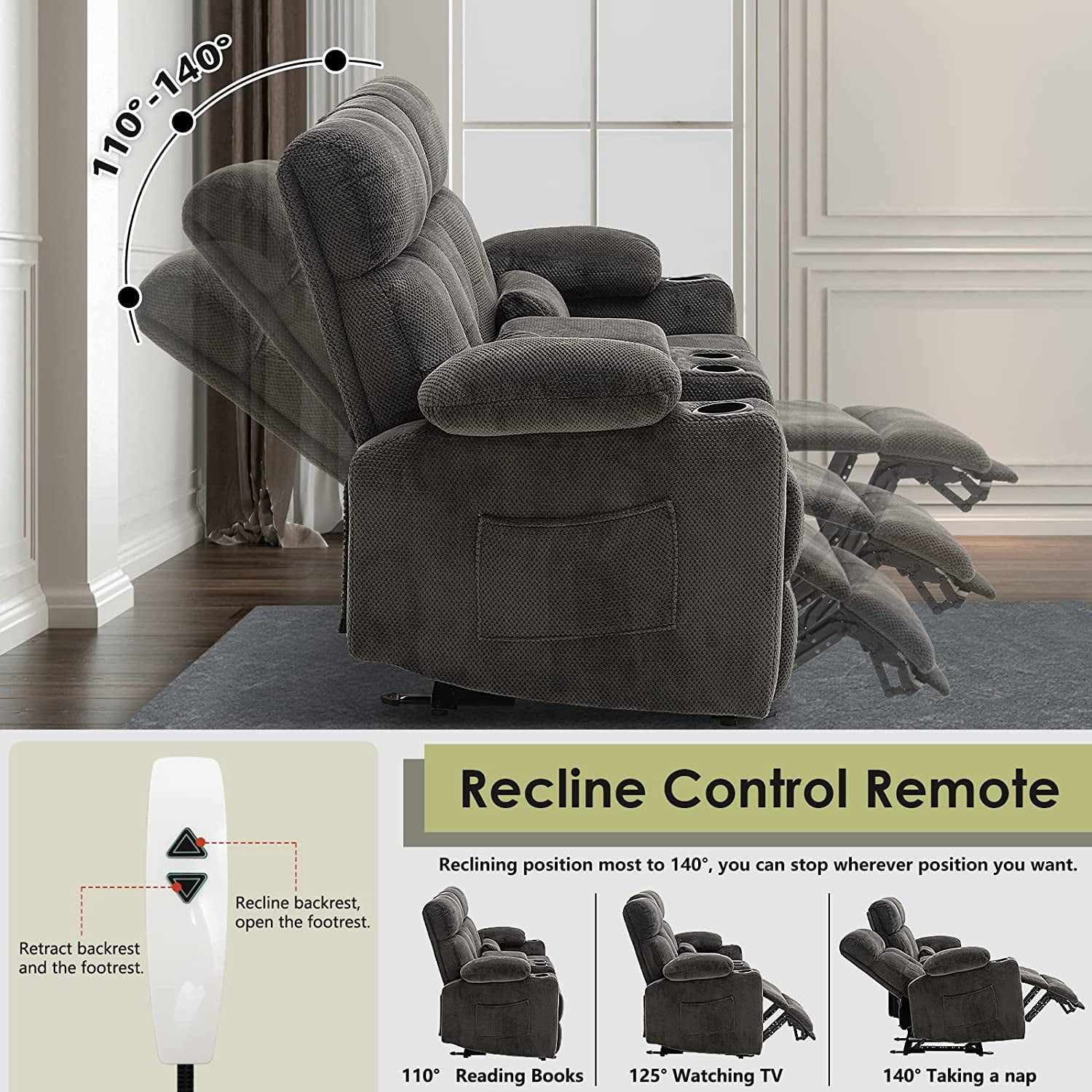 LVUYOYO Power Reclining Loveseat Baby Velvet Massage and Lumbar Heating Recliner