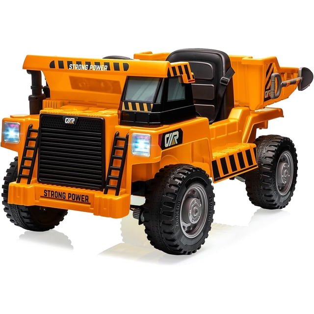 12V Remote Control Ride-on Dump Truck with 2-Speed, Dumping Bed, Shovel, LED Lights & Music