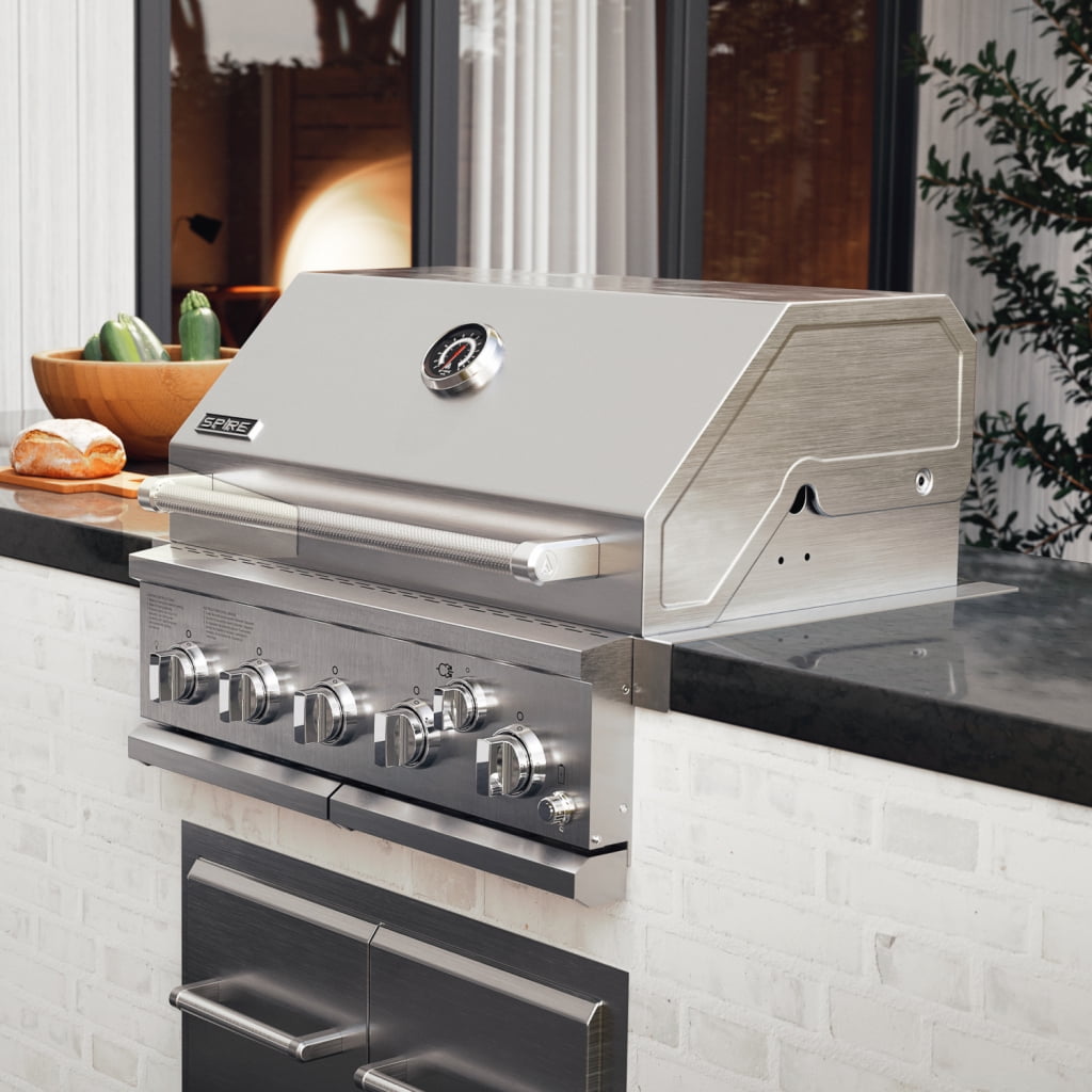 Spire Premium 5 Burner Built In Gas Grill Island Head, Stainless Steel 30 Inch Barbeque Grill with Rear Burner, 63,000 BTUs, 750 SQ In Racks, Propane Grill with Dual Fuel Compatibility - 740-0788P