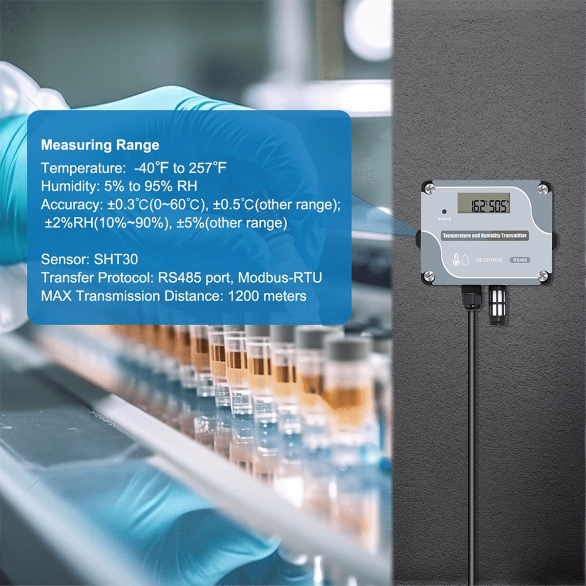 RS485 Temperature Humidity Sensor Modbus RTU Temp Sensor Digital Industrial Temp and Humidity Transmit