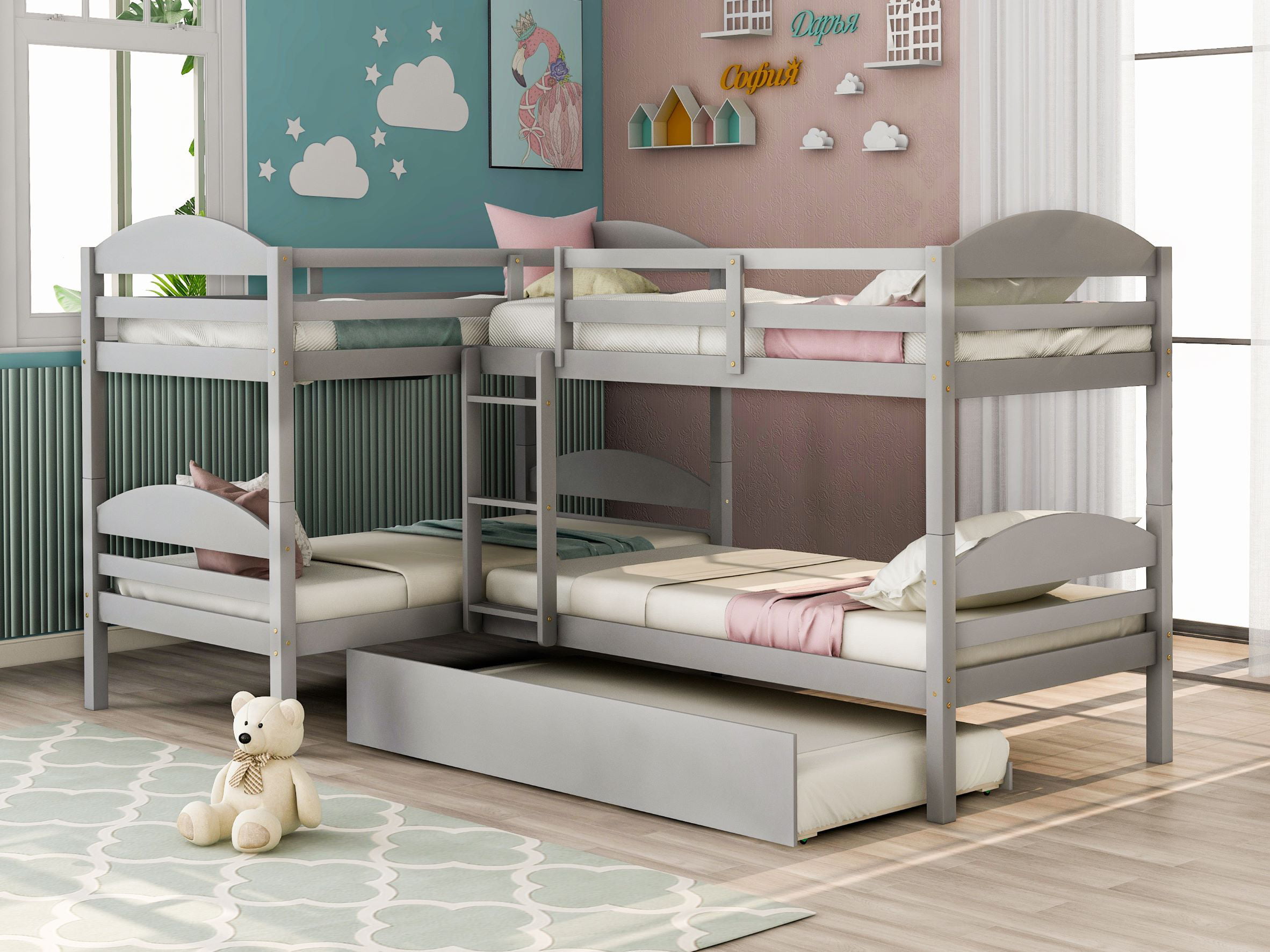 L Shaped Bunk Bed Kids Deds For 4, 4 Bunk Beds Corner