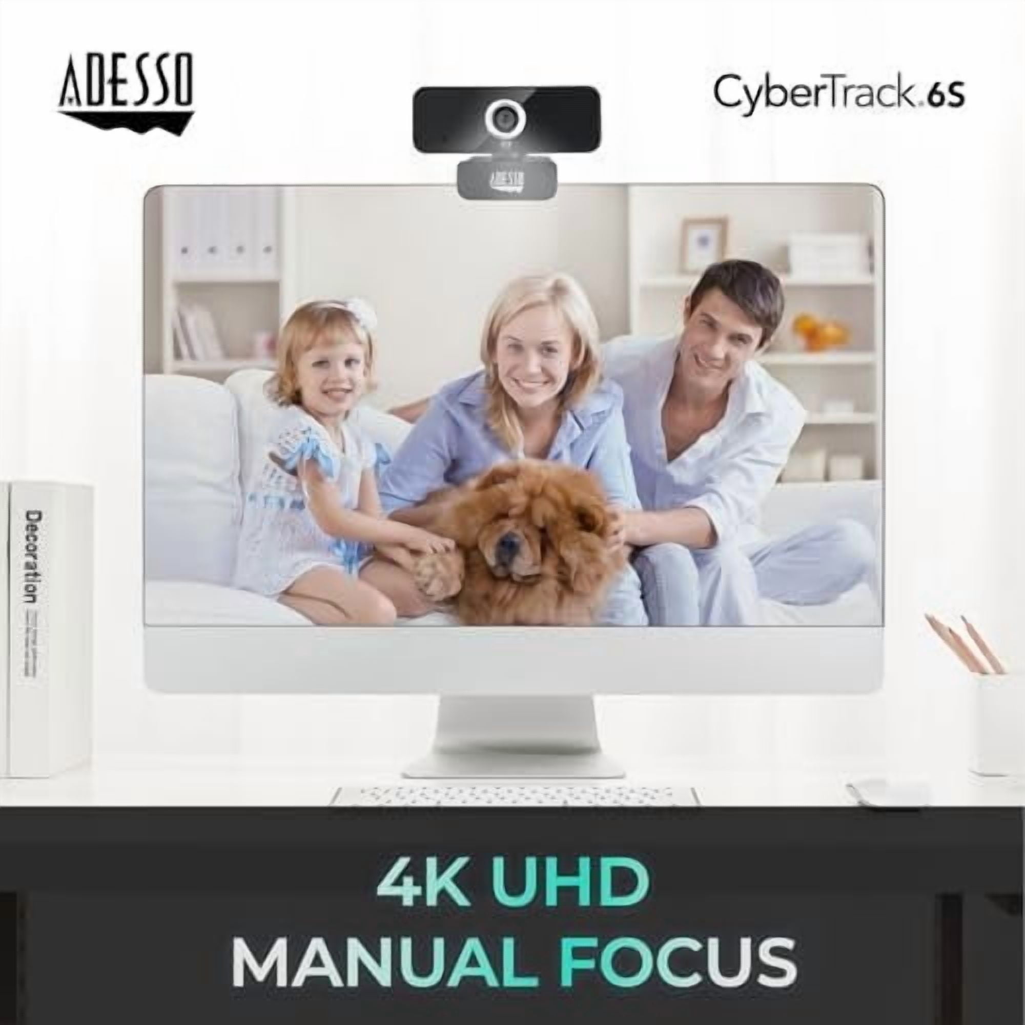 Adesso 4K HDR Ultra HD USB Webcam CyberTrack 6S Camera for PC Laptop Adjustable Angle Field of View Built-in Noise Cancellation Microphone