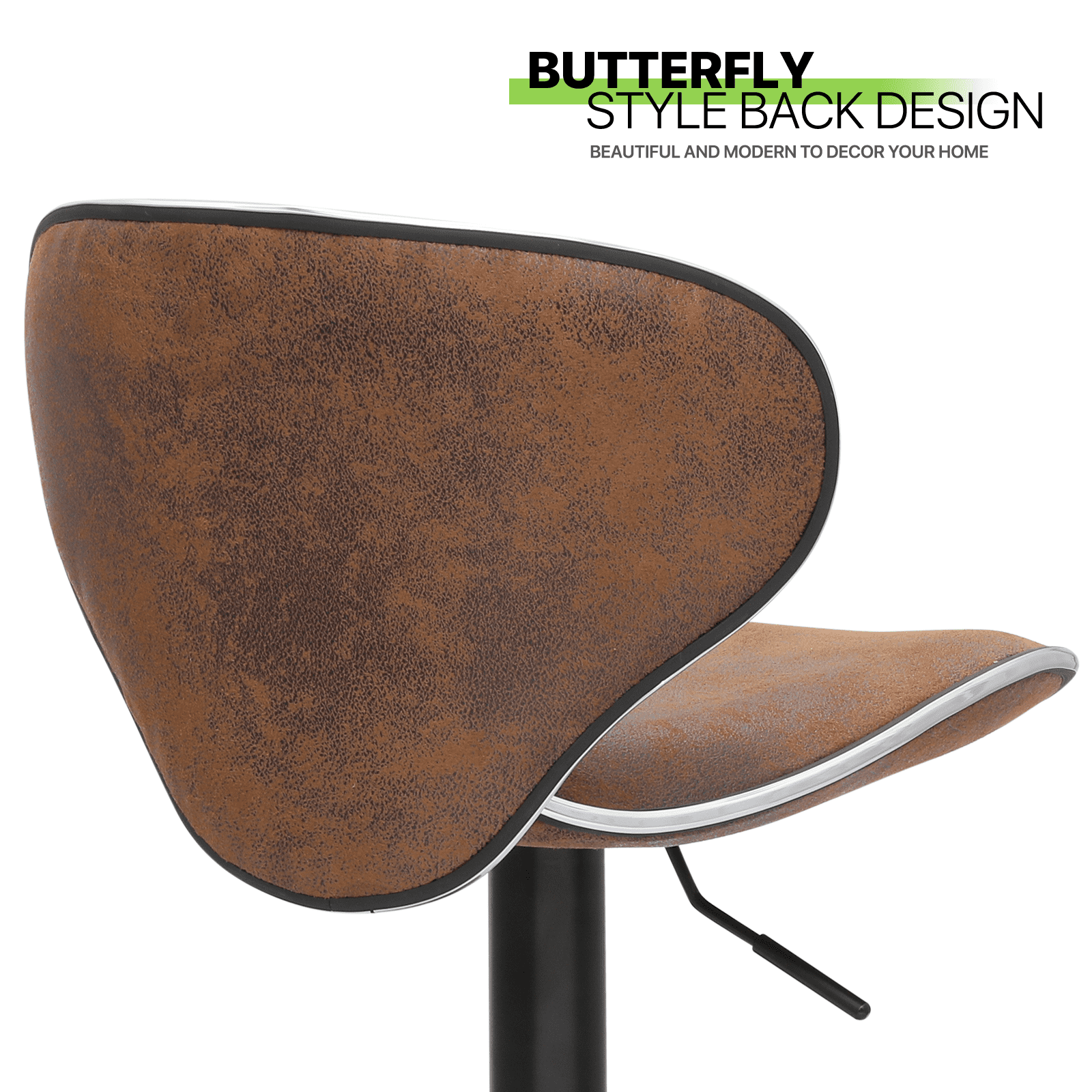 Magshion Bar Stools Set of 2, Adjustable Counter Height Swivel Bar Chairs Seat with Curved Back for Home Kitchen Bistro Pub, Leather Coffee