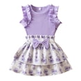 thumbnail image 2 of Ulitacool Girl Clothing Sleeveless Summer Ruffle Top With Bow Print Skirt Two Piece Coordinated Wear Classic Round Neck Outfits 12-18 Months Purple, 2 of 8