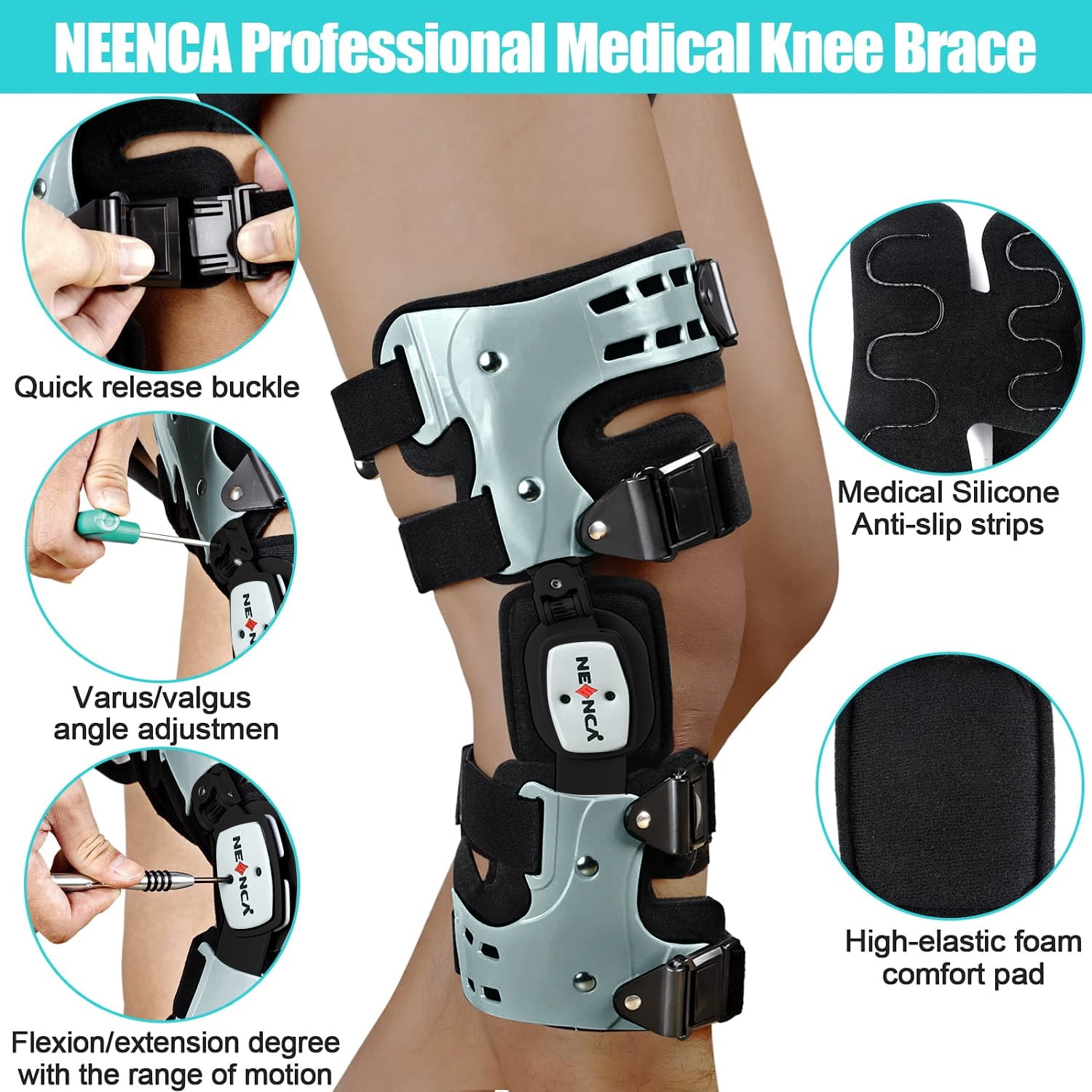 NEENCA Unloader Knee Brace - Lightweight, Low Profile OA Knee Brace for Arthritis Pain and Support - Premium Knee Support for Medial and Lateral Knee Pain (Right)