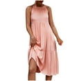 thumbnail image 1 of Moda mujer verano cuello Halter Casual Color sólido sin mangas empalme una hebilla vestido falda Pompotops  qwe13532, 1 of 9