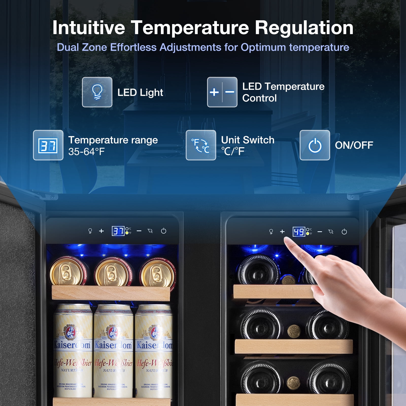 Nipus 24" Wine and Beverage Refrigerator,Dual Zone Hold 18 Bottle and 57 Can,Digital Touch Control,Built-In or Freestanding