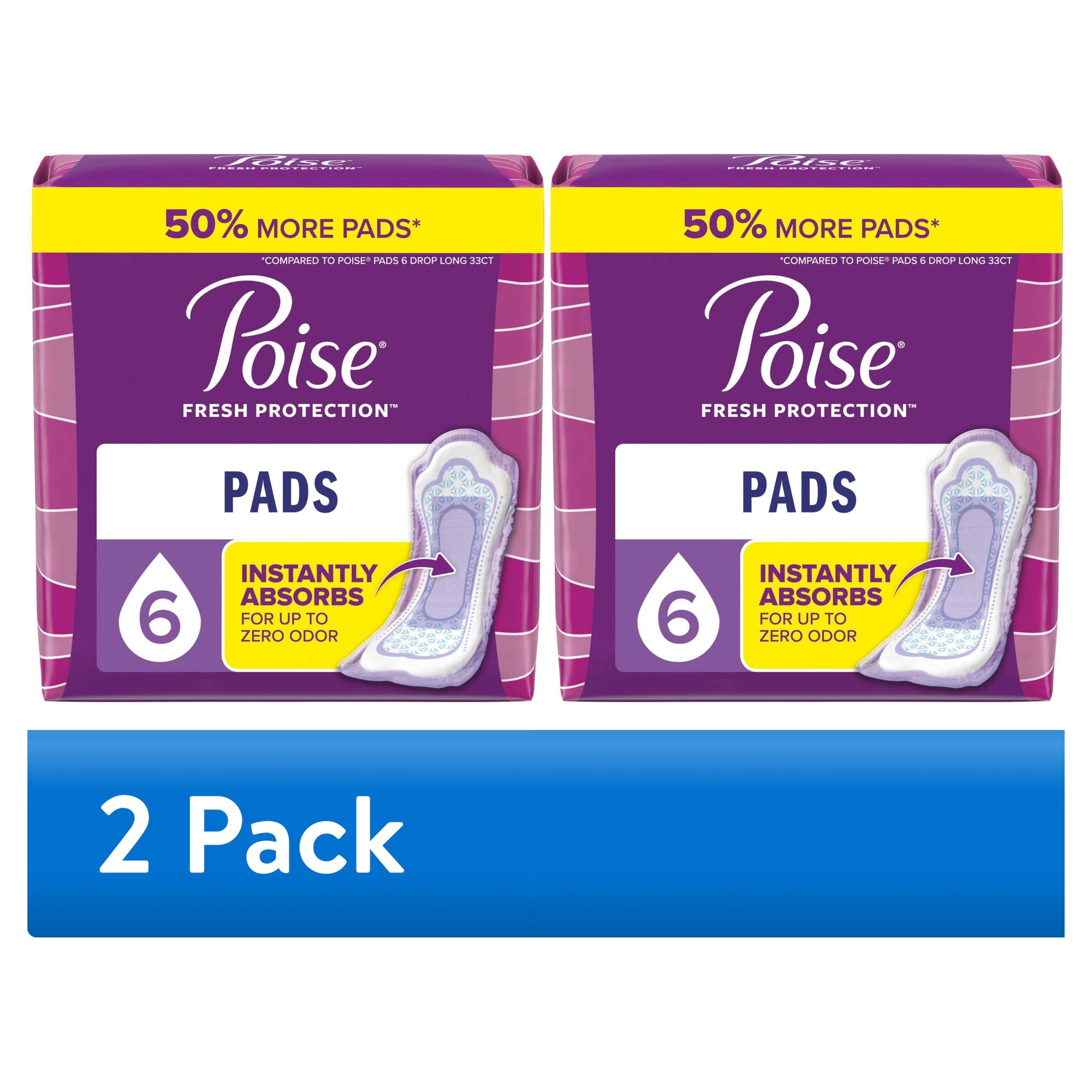 (2 pack) Poise Women's Incontinence Pads, Ultimate Absorbency, Regular Length (52 Count)