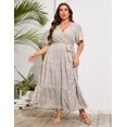 thumbnail image 4 of Plus Size Wedding Guest Maxi Dresses for Curvy Women, Summer Casual Floral Long Party Sundress with 3/4 Sleeve, 4 of 9
