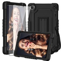 FIEWESEY for Lenovo Tab M8 8 Inch 4th Gen 2023 Tablet Case,Shoulder Strap Soft Silicone&Hard Back Shockproof Kids Friendly Case for Lenovo Tab M8 4rd Gen 2023 Screen Protector(Black/Black,2 Pcs)