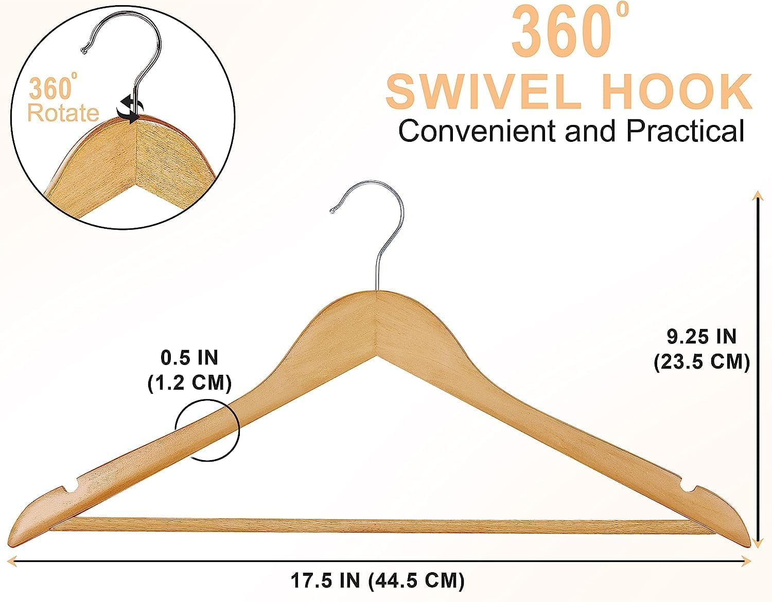 Cnshop 20-Pack Wooden Coat Hangers, Non-Slip Suit Hangers with 360° Rotatable Hook for Closet