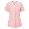 thumbnail image 4 of LYMAYTER Women Medical Scrub Tops for S-3XL Buttoned Collar Nurse Uniform T-Shirt Comfy Slim Medical Workwear, 4 of 6