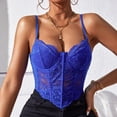thumbnail image 5 of JGGSPWM Womens Summer Lace Bustier Mesh Sexy Vintage Spaghetti Strap Open Back Boned Corset Going Out Party Crop Top Blue L, 5 of 8