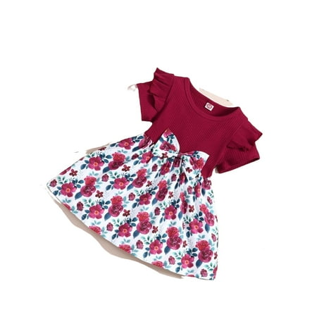 

Cute Floral Print Round Neck A Line Short Sleeve Multicolor Baby Dresses (Baby s)