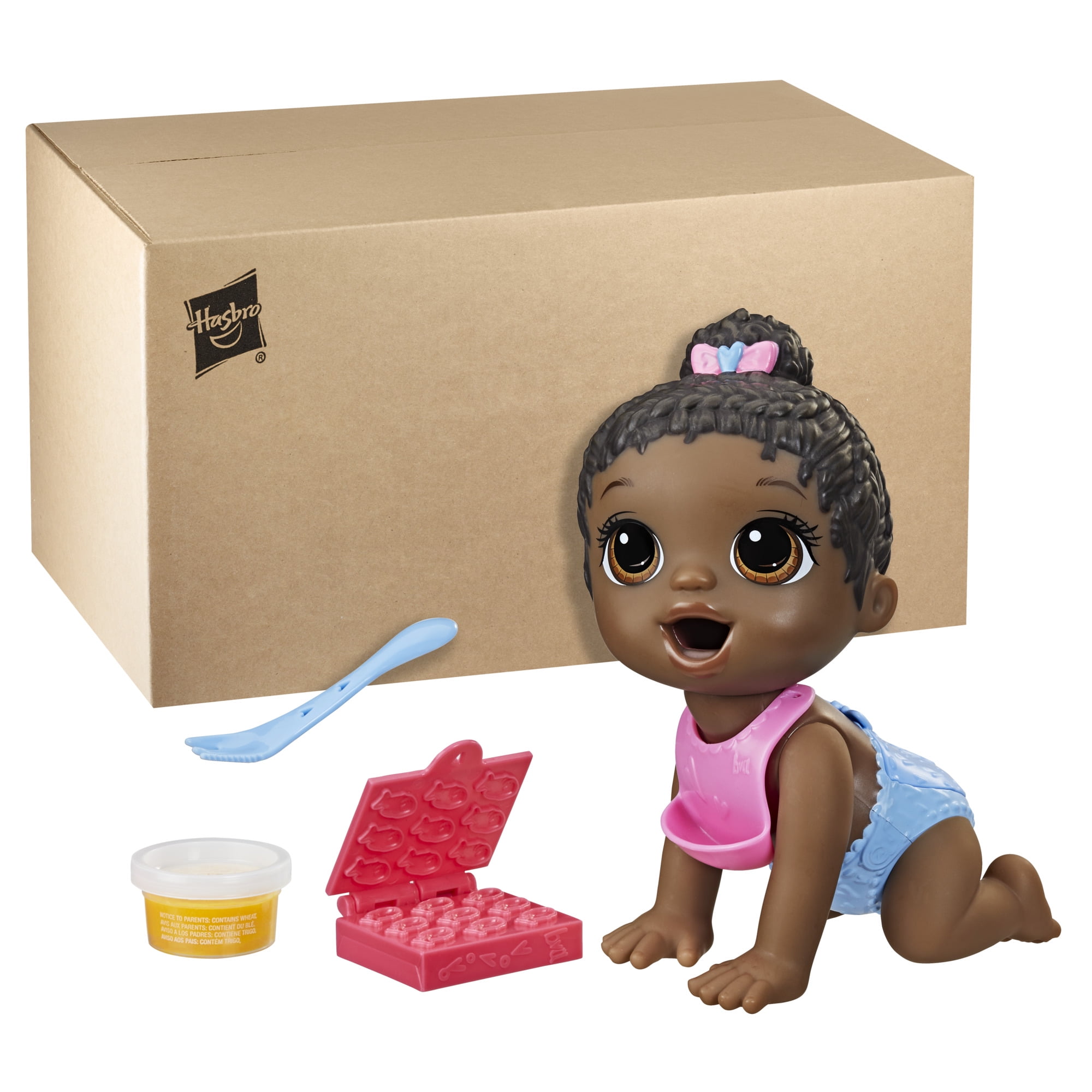 Baby Alive Lil Snacks Doll with Black Hair, Eats and 