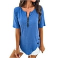 thumbnail image 2 of YHAJDS Basic Tees Spring Tunic Blouse V Neck Zipper Front Solid Color Casual Short Sleeve, 2 of 5