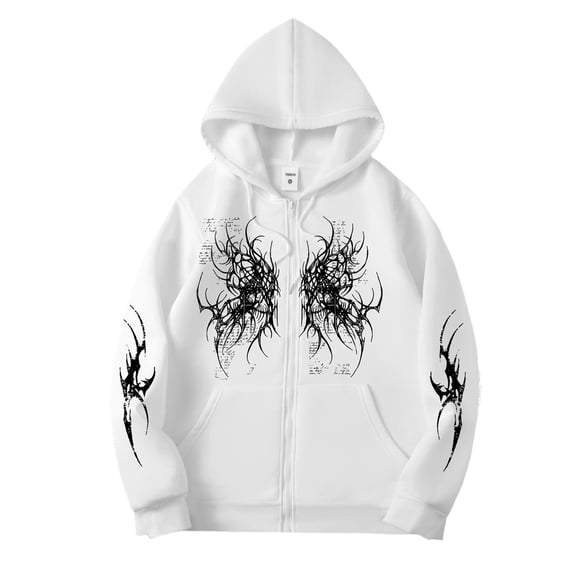 Unisex Y2K Zip Up Hoodie Oversized Gothic Punk Hooded Sweatshirt Casual Grunge Sweatjacket Emo Alternative Clothes