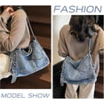 thumbnail image 7 of Sunyuer Women Vintage Washed Denim Hobo Bag, Large Capacity Commuter Shoulder Tote Handbag, Casual Retro Denim Crossbody Bag with Adjustable Strap for Work Travel Daily Use, 7 of 7