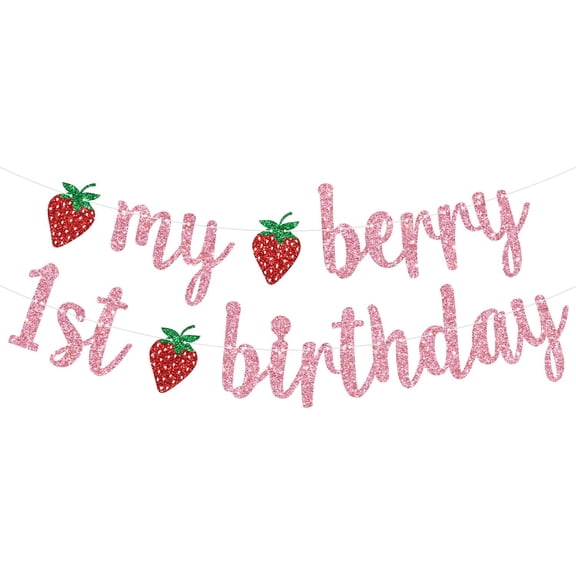 My Berry 1st Birthday Banner, Baby Girls First Birth day Decorations, One Year Old, Glittery Baby's 1st Birthday Baby Shower Party Decorations Supplies Gifts