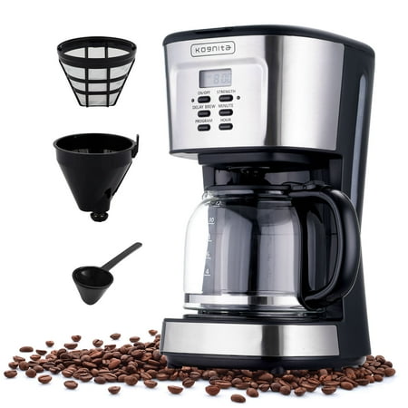 

CHUANN 12 Cup Coffee Maker Programmable Coffee Machine & Ice Tea Maker with Glass Carafe Drip Coffee Pot Auto Keep Warm Anti-Drip 900W Quick Brew Strength Control Black and Silver