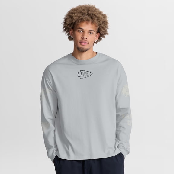 Men's Fanatics Gray Kansas City Chiefs Oversized Type Play Long Sleeve T-Shirt