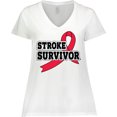thumbnail image 3 of Inktastic Stroke Survivor with Red Ribbon Women's Plus Size V-Neck T-Shirt, 3 of 5