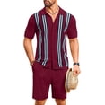 thumbnail image 3 of COOFANDY Men's 2 Piece Short Sets Casual Button Down Shirt and Shorts Set Knit Polo Set Vintage Summer Beach Outfits, 3 of 6