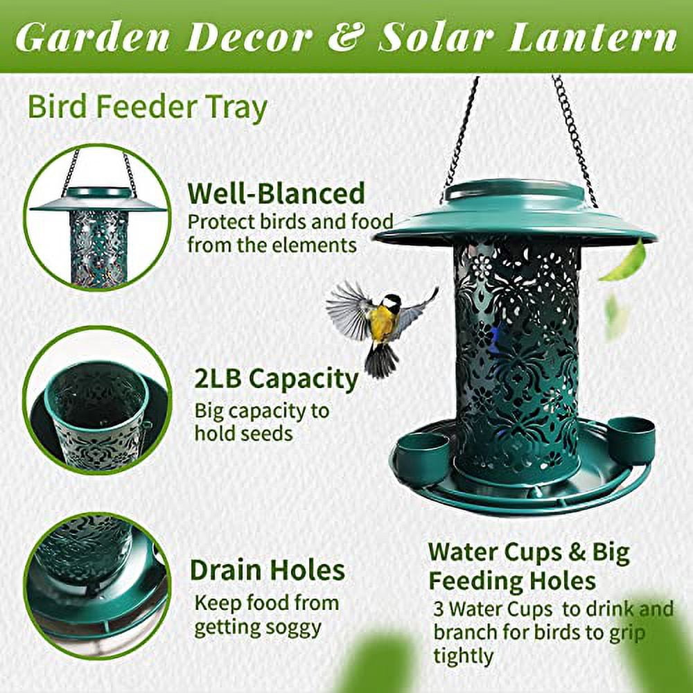 Solar Powered Bird Feeder for Outdoors Hanging Iron Metal Solar Powered Hummingbird Feeder Outside for Garden Backyard · Green