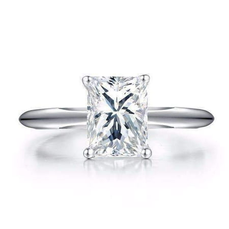 - ON SALE - Elise 1.5CT Emerald Cut Solitaire IOBI Simulated Diamond Ring 5.75 / Platinum