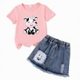 thumbnail image 4 of TOWED22 Girls Summer 2 Piece Outfits Short Sleeve Butterfly Print Tops and Denim Jean Skirt Sets Kids Tracksuits 3-7 Years(N,2-3 Y), 4 of 4