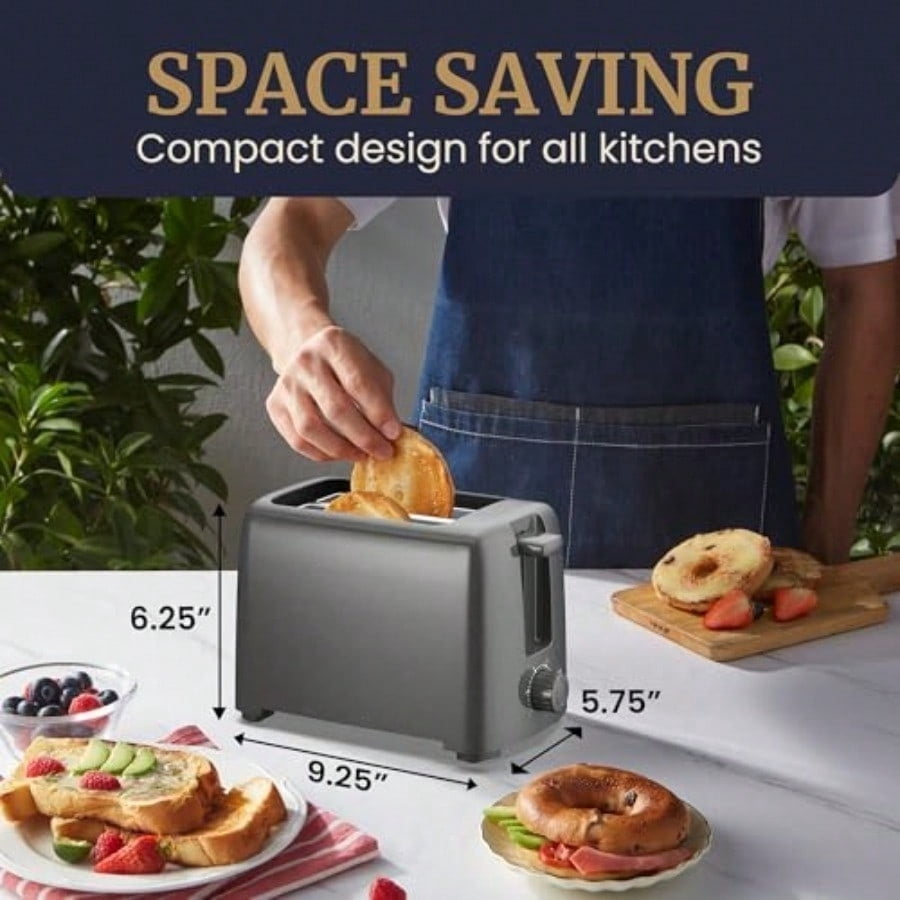 Cool-Touch 2 Slice Toaster 6 Toast Settings and Cancel Function Extra Wide 1.25" Slots Easily Fits Breads English Muffins Bagels and Waffles Gunmetal Gray