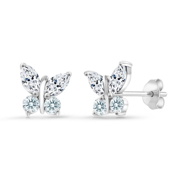 Gem Stone King 925 Silver Marquise White Zirconia Butterfly Earrings for Women (1.40 Cttw, Gemstone Birthstone, Center Stone: 6X3MM, Small Stones: 3MM)